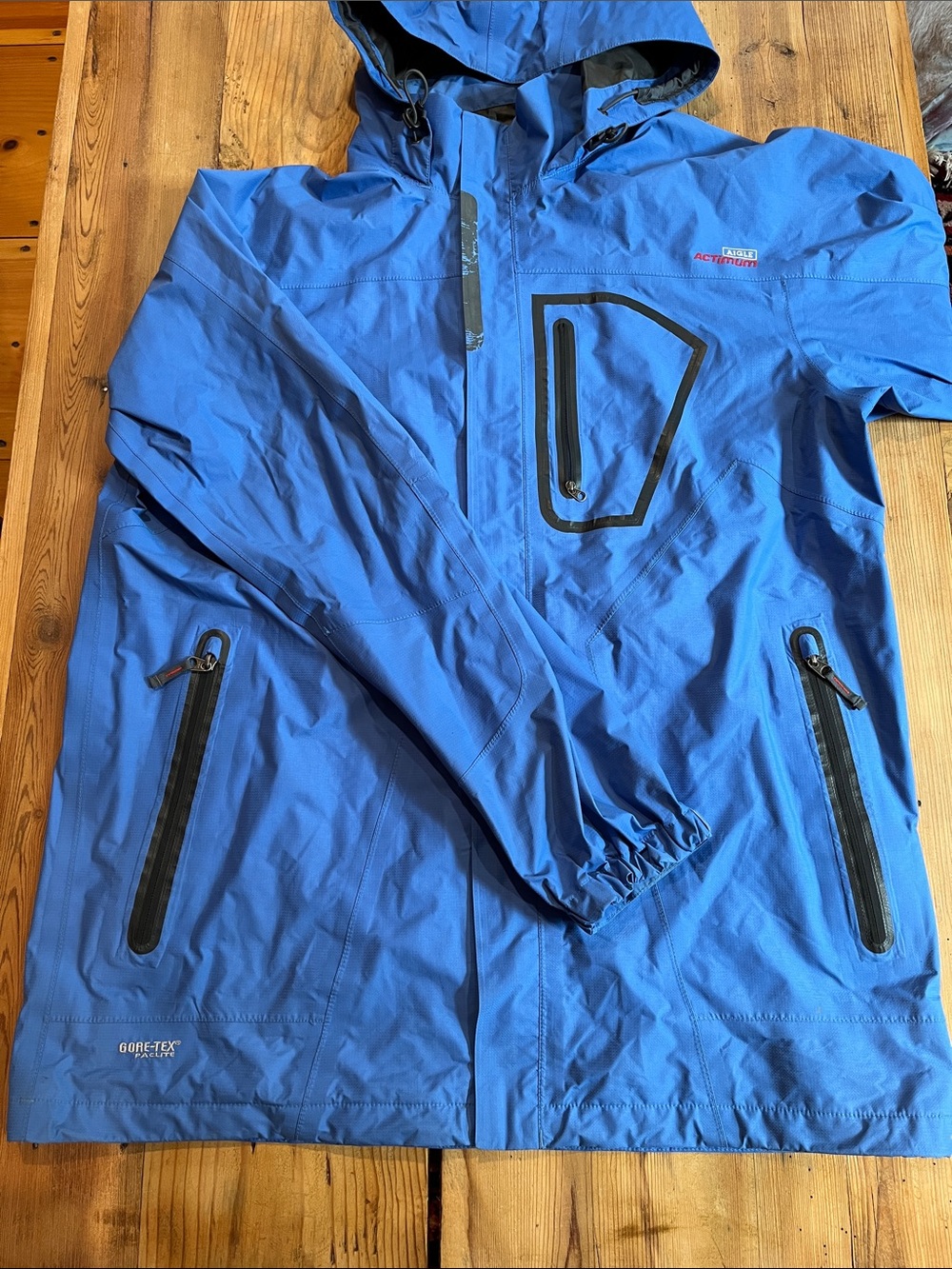 AIGLE Actimum Men's XXL Blue Paclite Gore-Tex Hooded Rain Jacket Full Zip Up